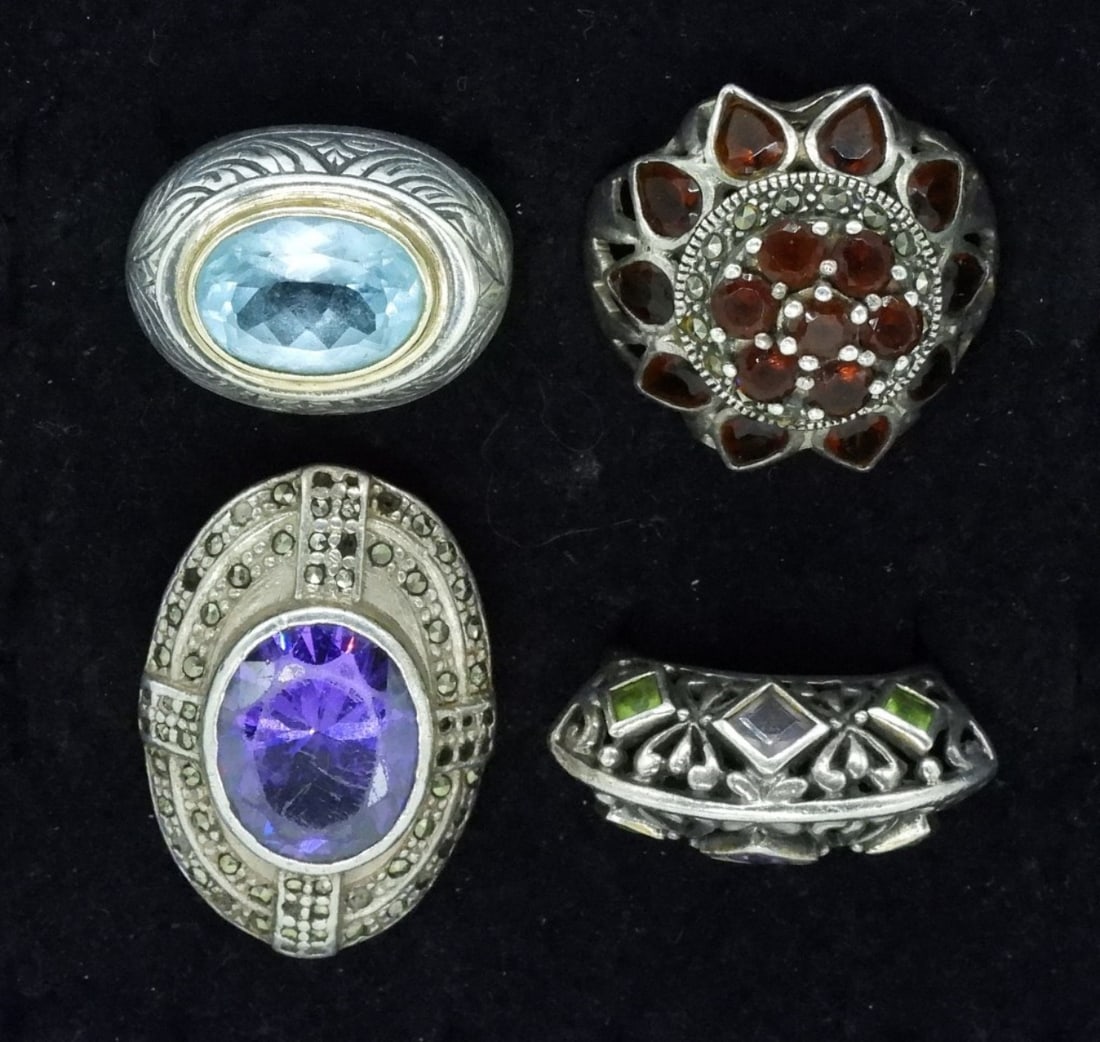 4 Sterling Rings, Amethyst, Blue Topaz & More (1 of 3)
