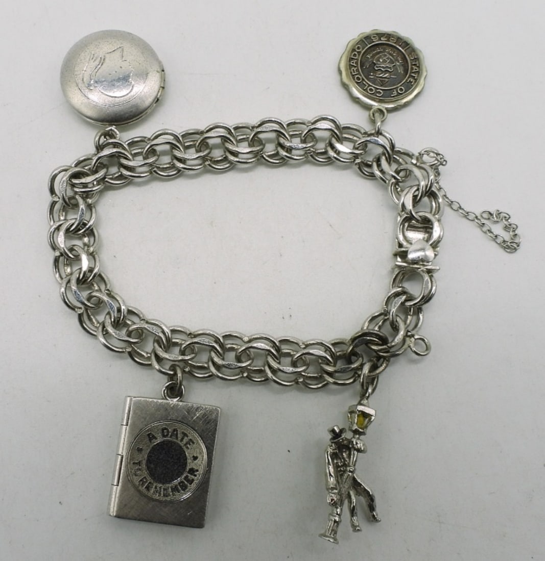 Sterling Charm Bracelet with 4 Charms (1 of 2)