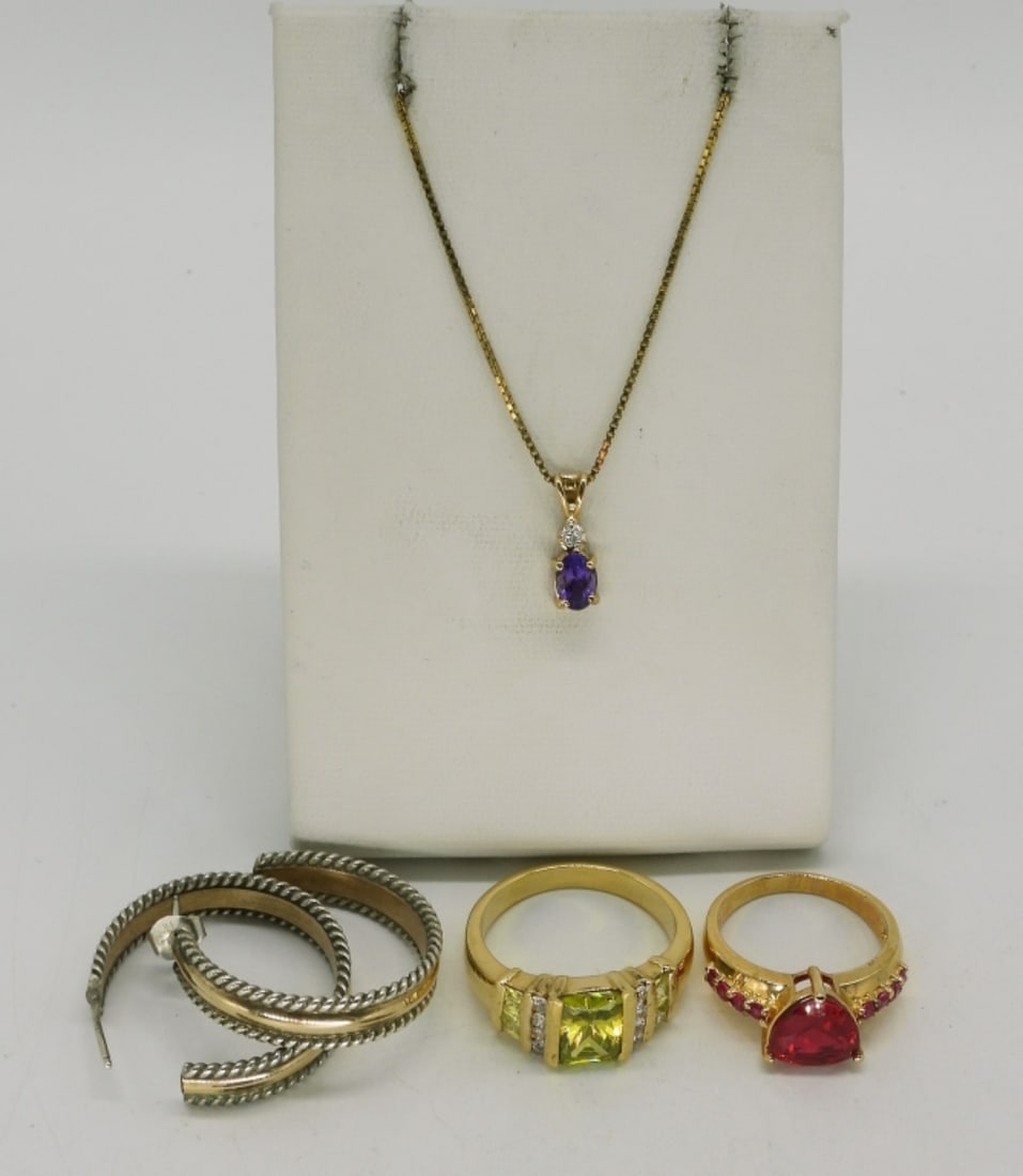 Gold Tone Sterling Rings, Necklace & Earrings (1 of 1)