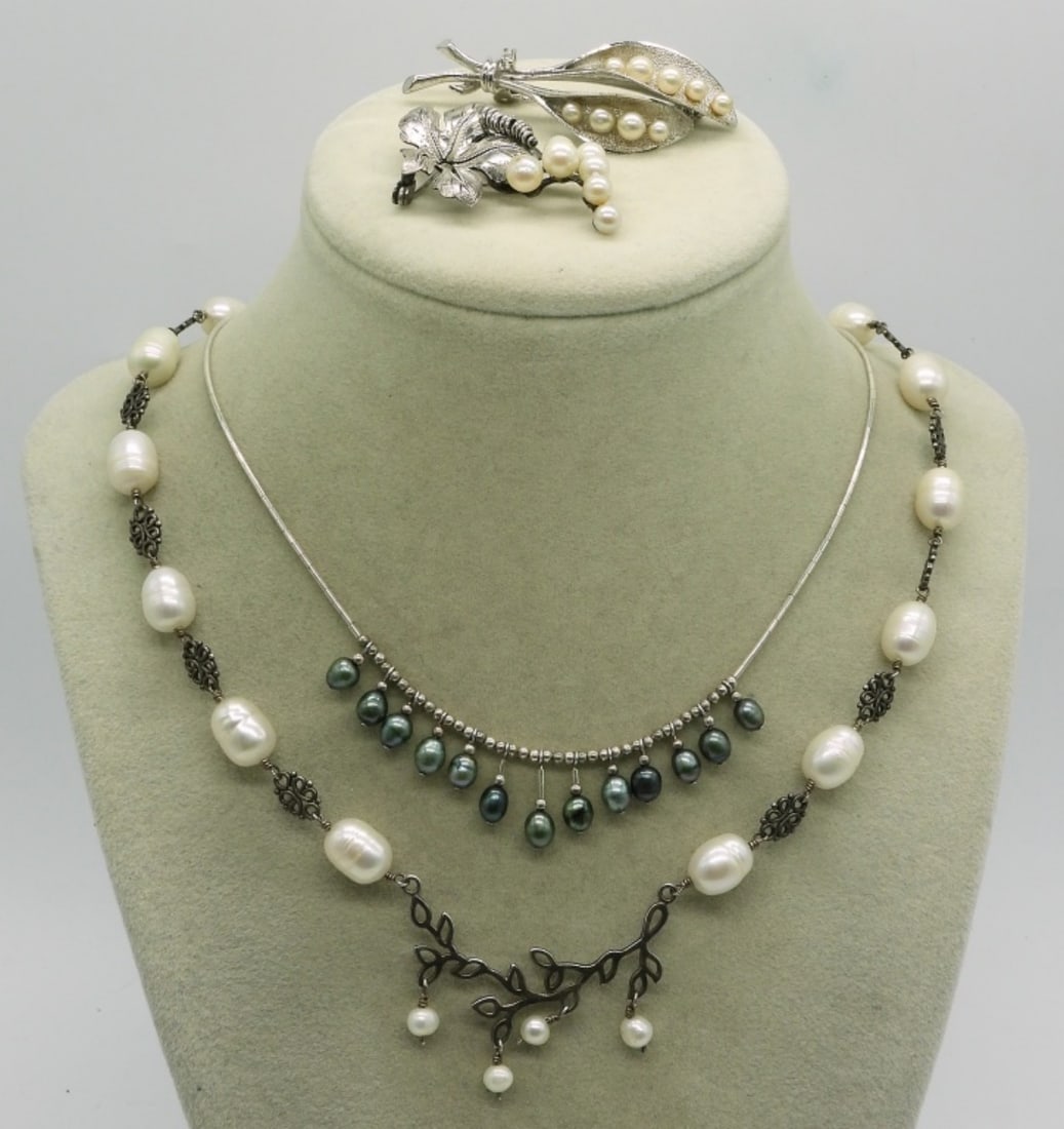 Vintage Sterling Pearl Necklaces & Pins (1 of 4)