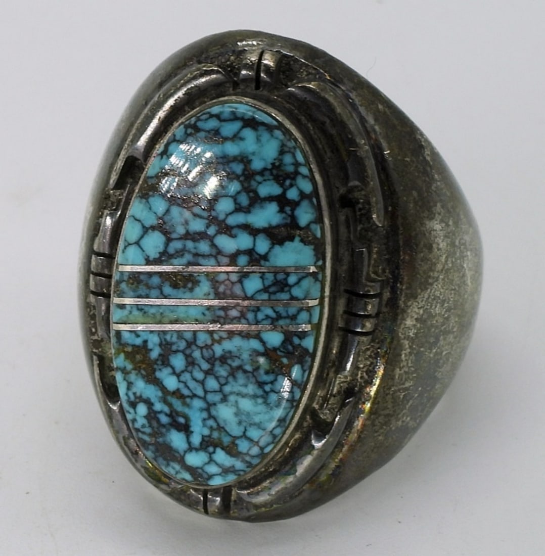 Heavy Sterling Turquoise Mens Ring (1 of 4)