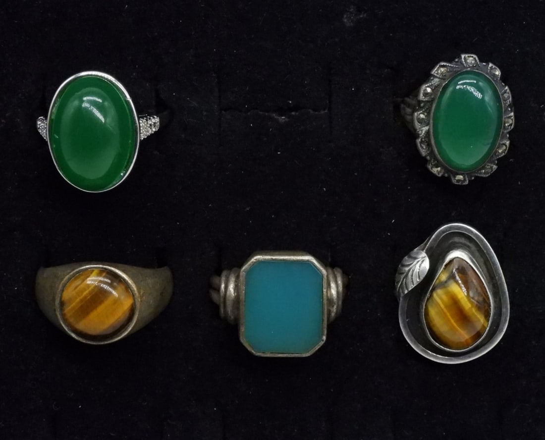 Green Onyx, Tigers Eye & Chalcedony Rings (1 of 2)