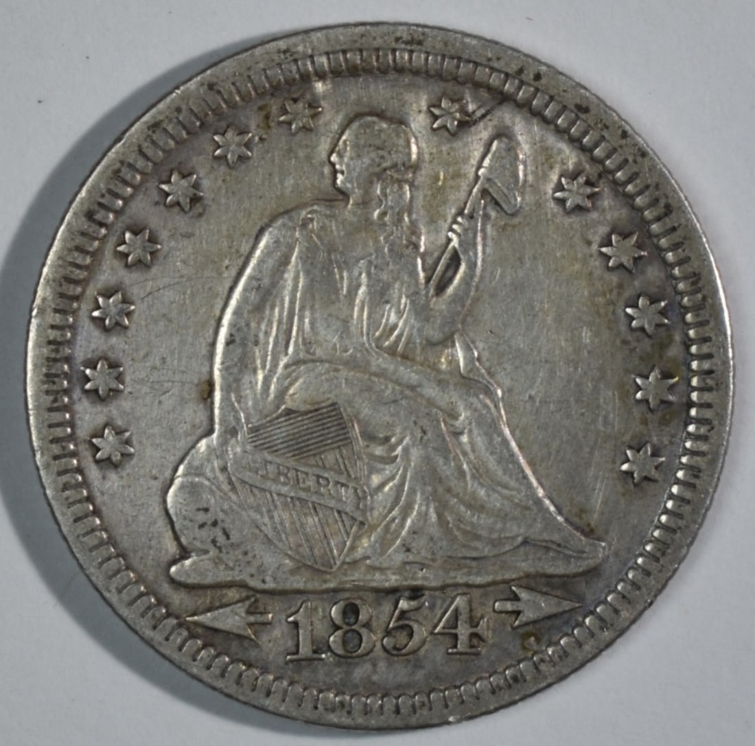 1854 Seated Quarter: Follow us on Facebook, Instagram, X, and TikTok.