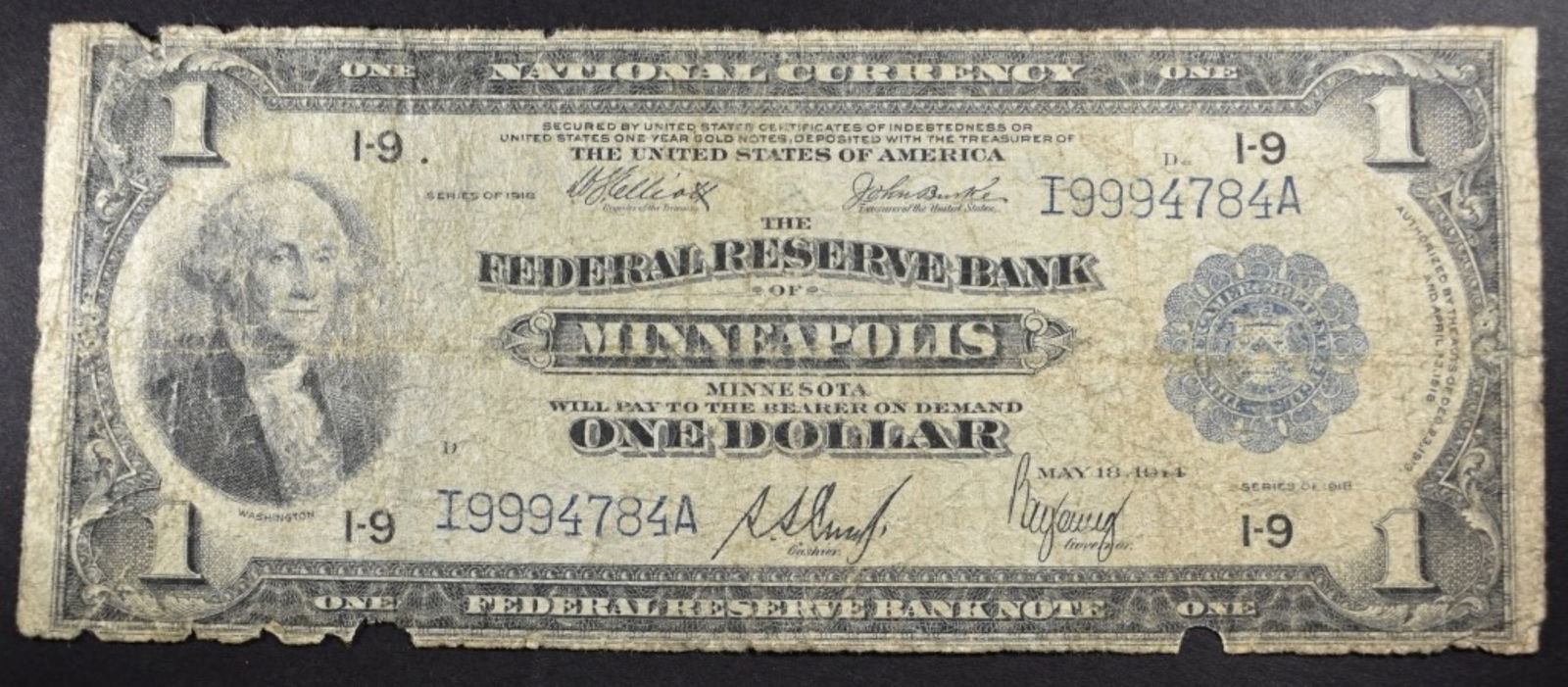 Series 1918 $1 National Currency, FRB Minneapolis (1 of 2)