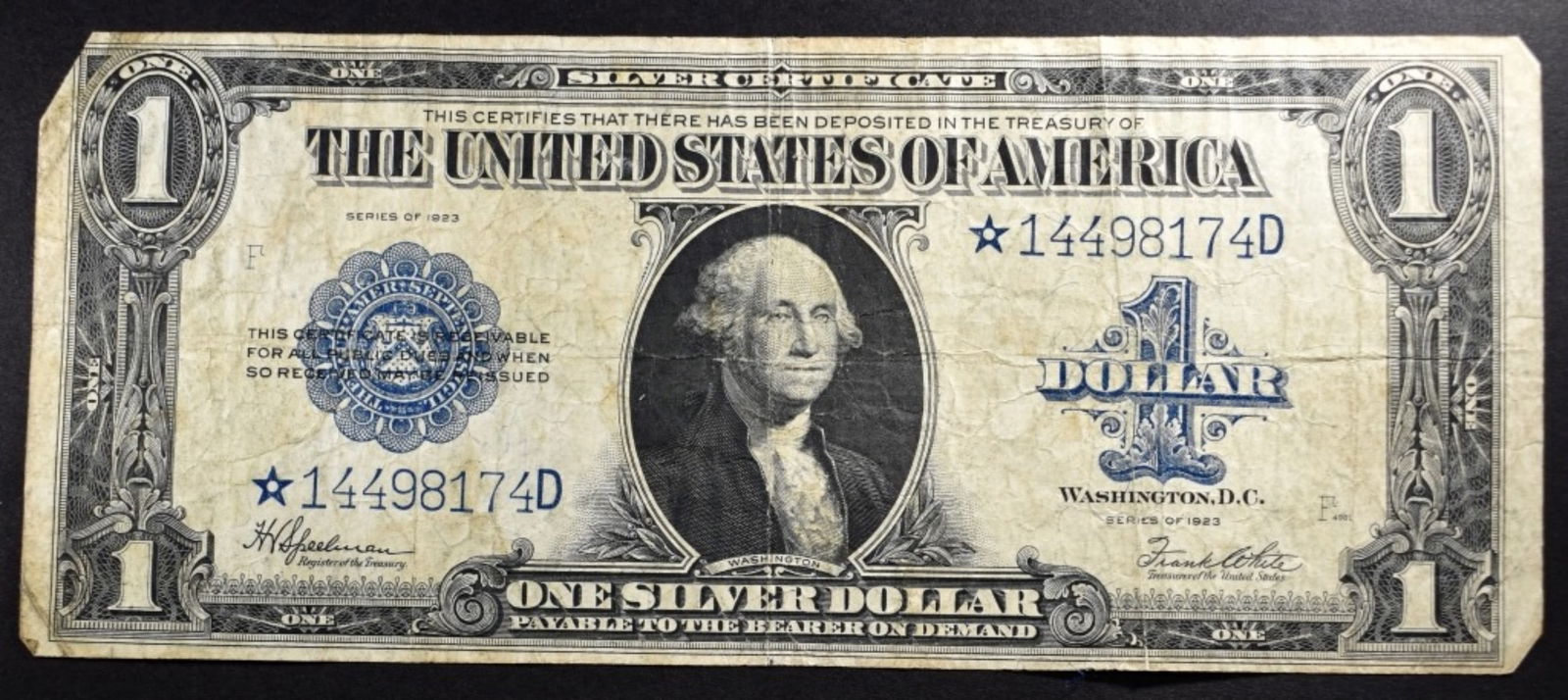 1923 $1 Silver Cert Star Note, SN 14498174D (1 of 2)