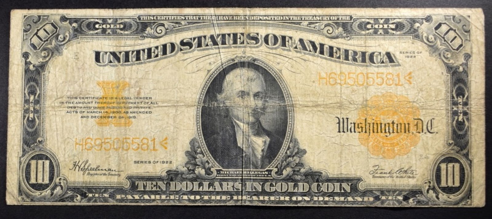 Series 1922 $10 Gold Cert, SN H69505581 (1 of 2)