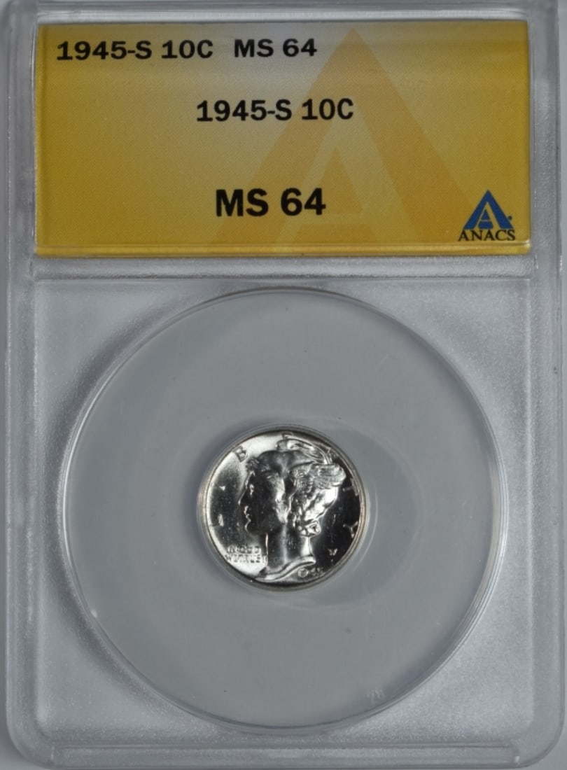 1945-S Mercury Dime, ANACS MS-64 (1 of 2)