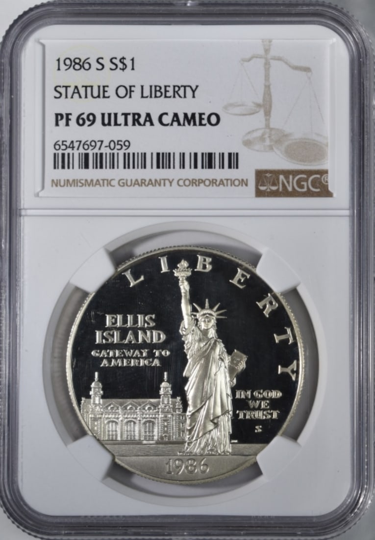 1986-S $1 Liberty Commem, NGC PF-69 Ultra Cameo: Follow us on Facebook, Instagram, X, and TikTok.