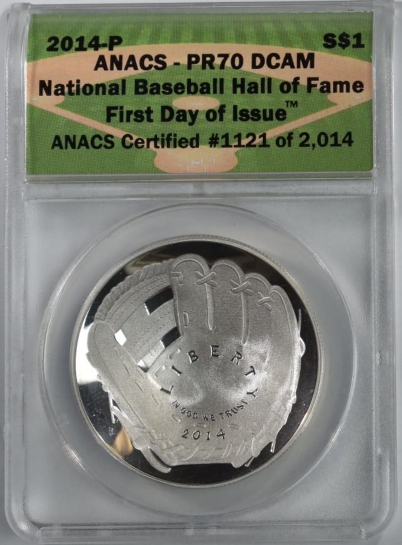 2014-P 1oz Silver HOF Coin, ANACS PR-70 DCAM (1 of 2)