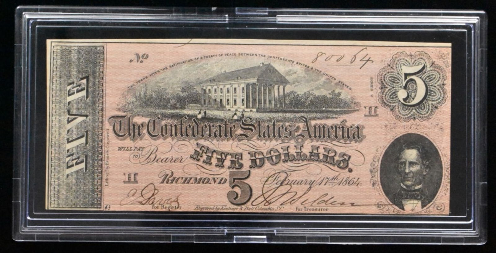 1864 $5 Confederate States of America (1 of 2)