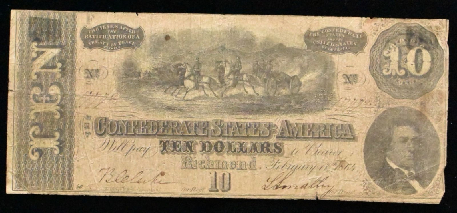 1864 $10 Confederate Note, Feb 17, 1864 (1 of 2)