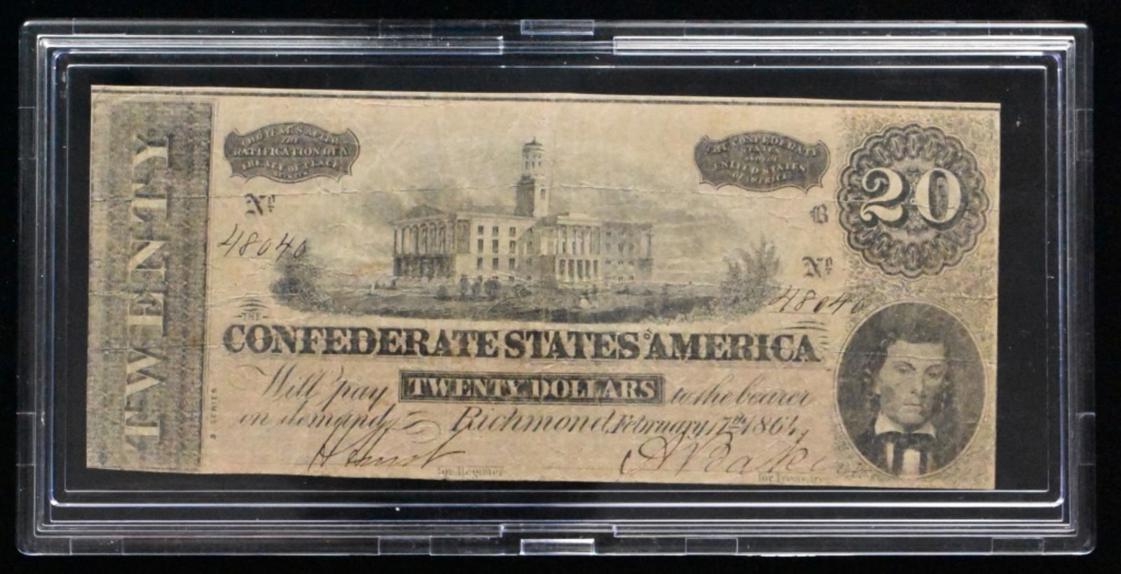 1864 $20 Confederate Note SN 48040 (1 of 2)