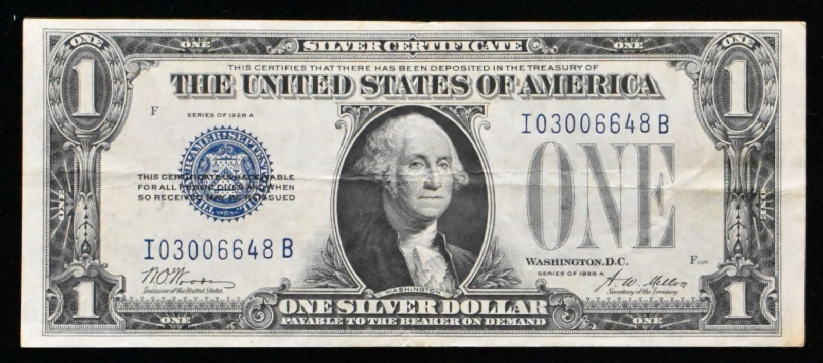 1928 A $1 Silver Cert SN I03006645B (1 of 2)