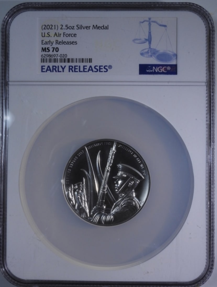 2021 2.5oz Silver Medal, NGC MS-70: U.S. Air Force. Early release