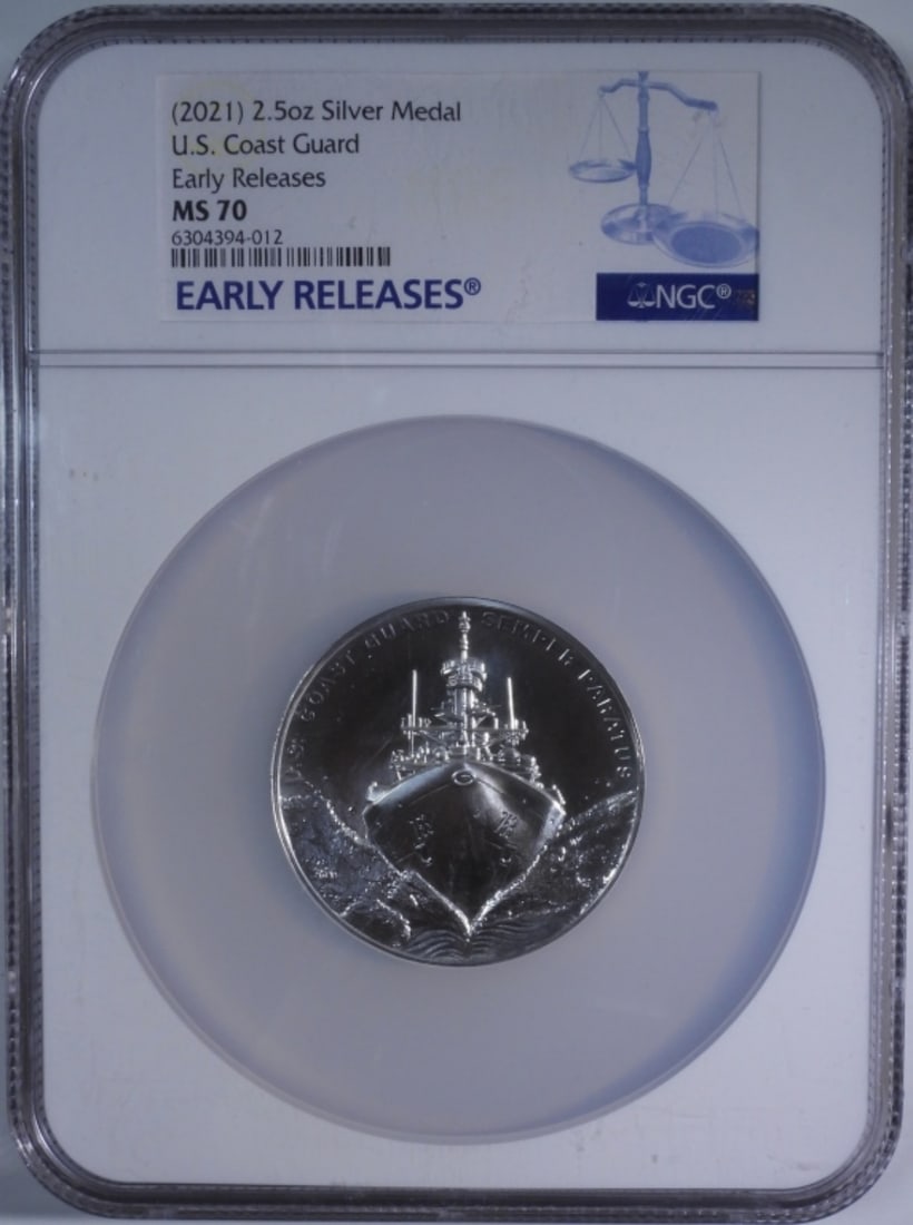 2021 2.5oz Silver Medal, U.S Coast Guard, NGC: MS-70 Early Release