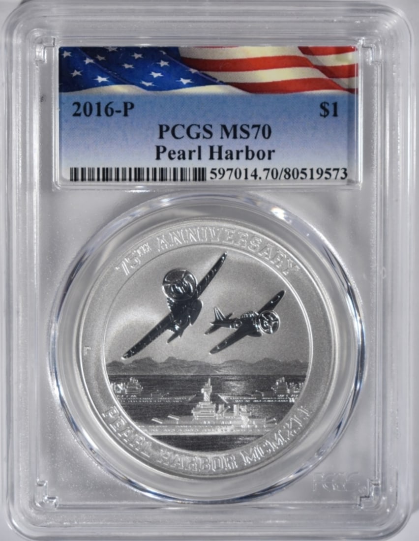 2016-P 1oz Silver Pearl Harbor, PCGS MS-70: Bid with Vintage Auctions!