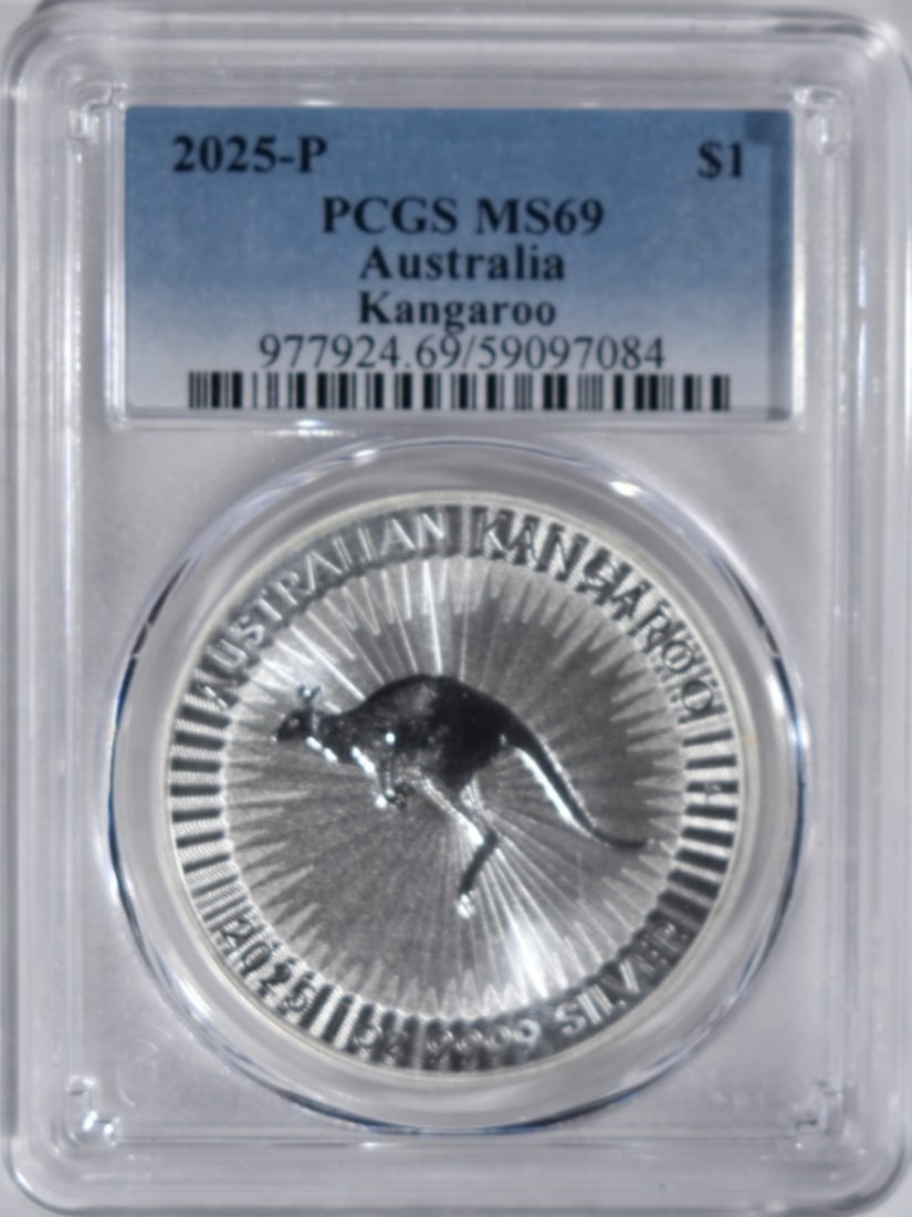 2025-P S1oz Silver Kangaroo, PCGS MS-69: Bid with Vintage Auctions!