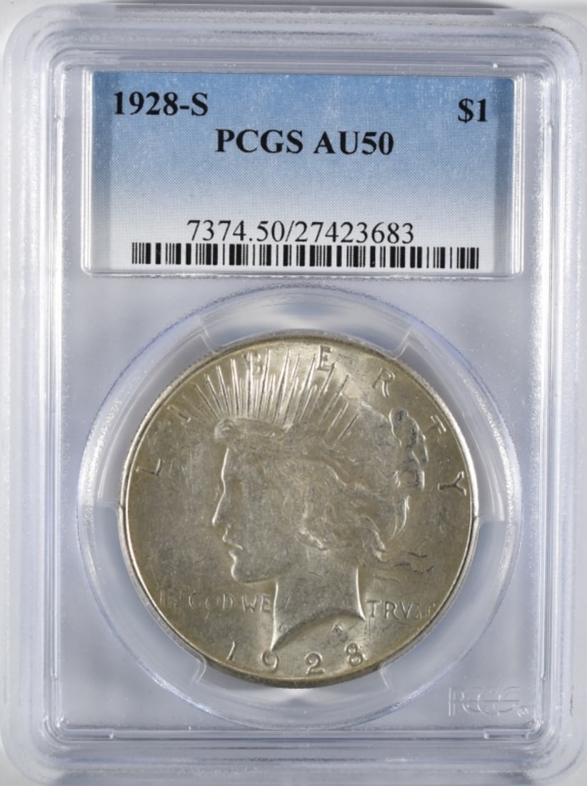 1928-S Peace Dollar, PCGS AU-50 (1 of 2)