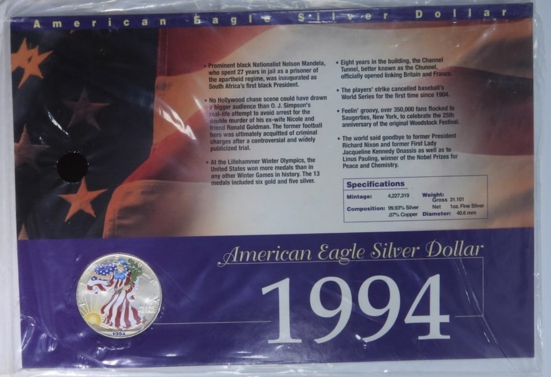 1994 Colorized Am. Silver Eagle: Follow us on Facebook, Instagram, X, and TikTok.