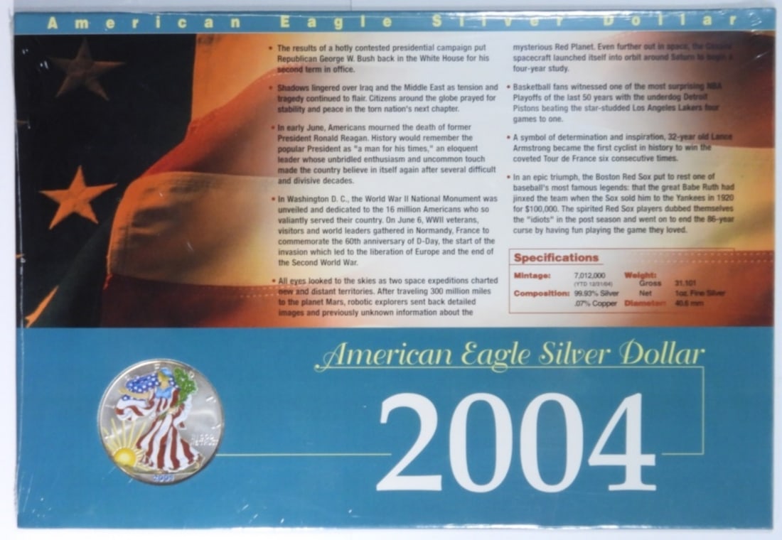 2004 Colorized Am. Silver Eagle: Follow us on Facebook, Instagram, X, and TikTok.