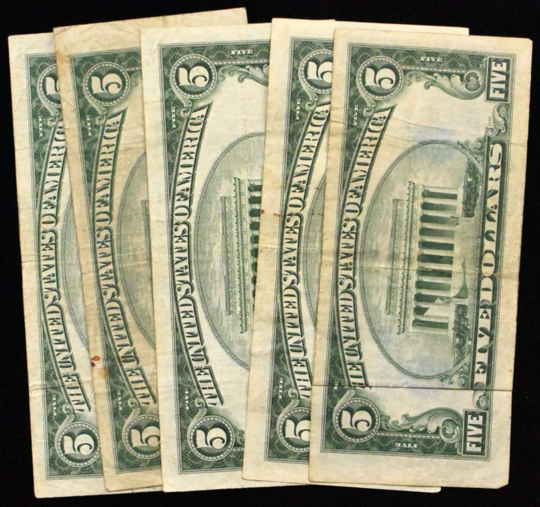 5- $5 Silver Certs, Circ, Various Dates - 2