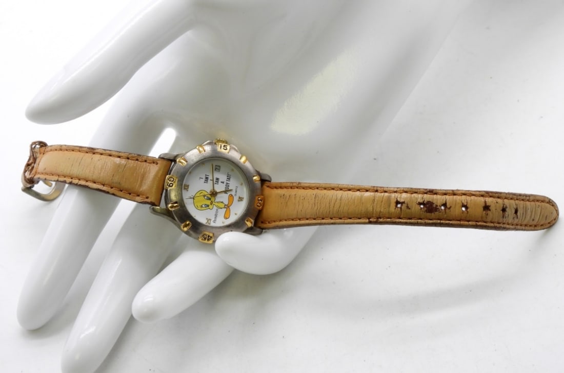 1994 Armitron Tweety Bird White: Leather Band! Watches are not verified, authenticated, or tested in running condition unless specified