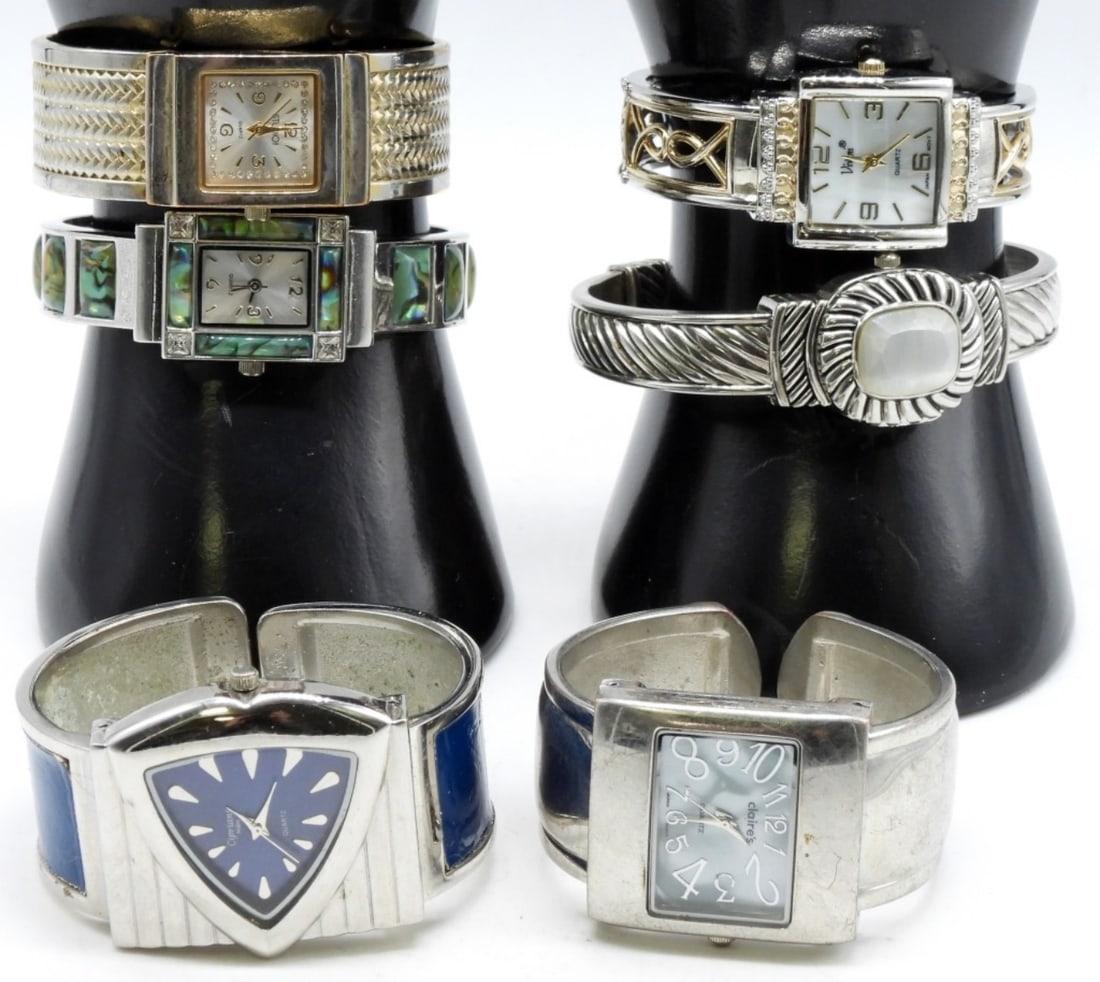 (6) Women's Cuff Watches: Silver Tone Watches are not verified, authenticated, or tested in running condition unless specified