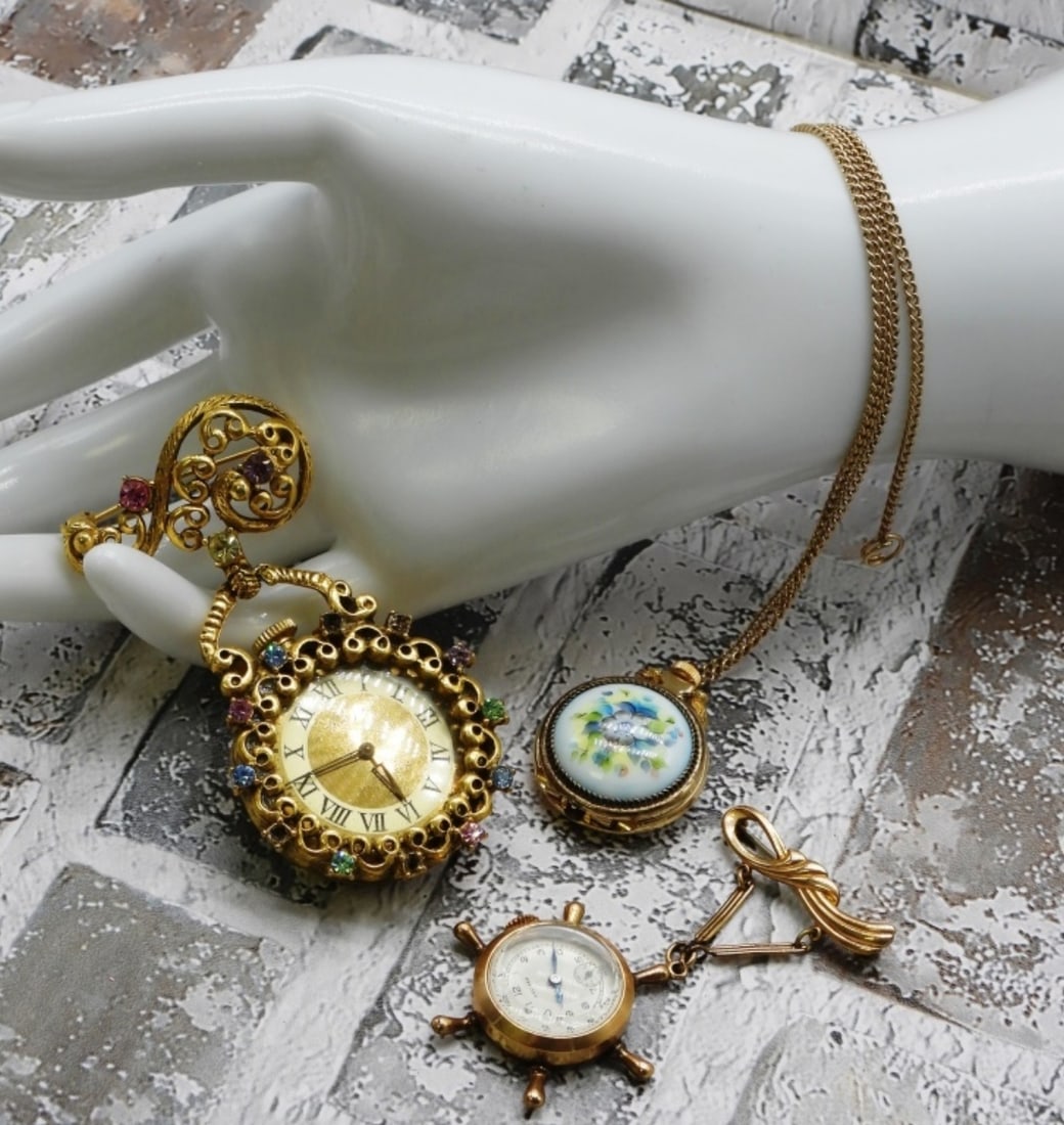 (3) Women's Pendant Watches: All Vintage Watches are not verified, authenticated, or tested in running condition unless specified