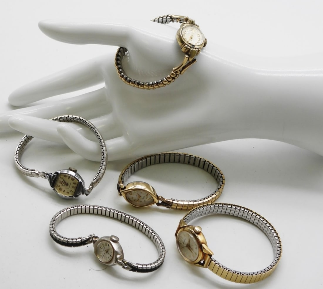 (5) Women's Stretch Band Watches: Watches are not verified, authenticated, or tested in running condition unless specified