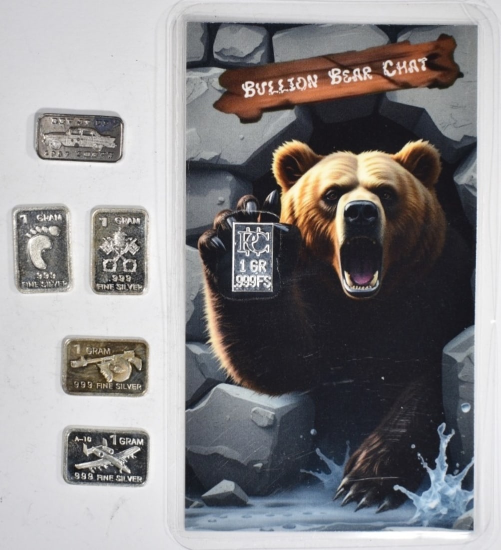 (5) 1 Gram silver bars: Bid with Vintage Auctions!