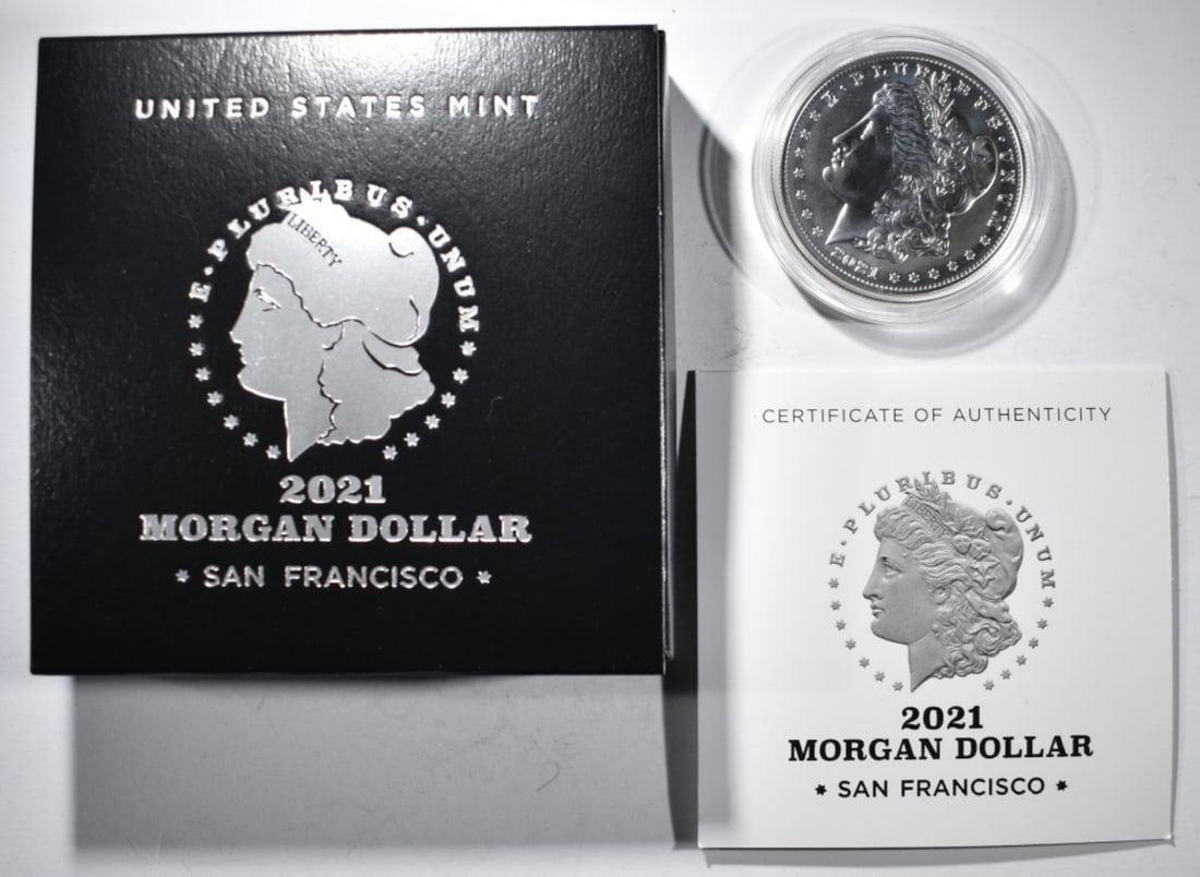 2021-S Morgan, 1oz Silver in Box with COA: Bid live now!