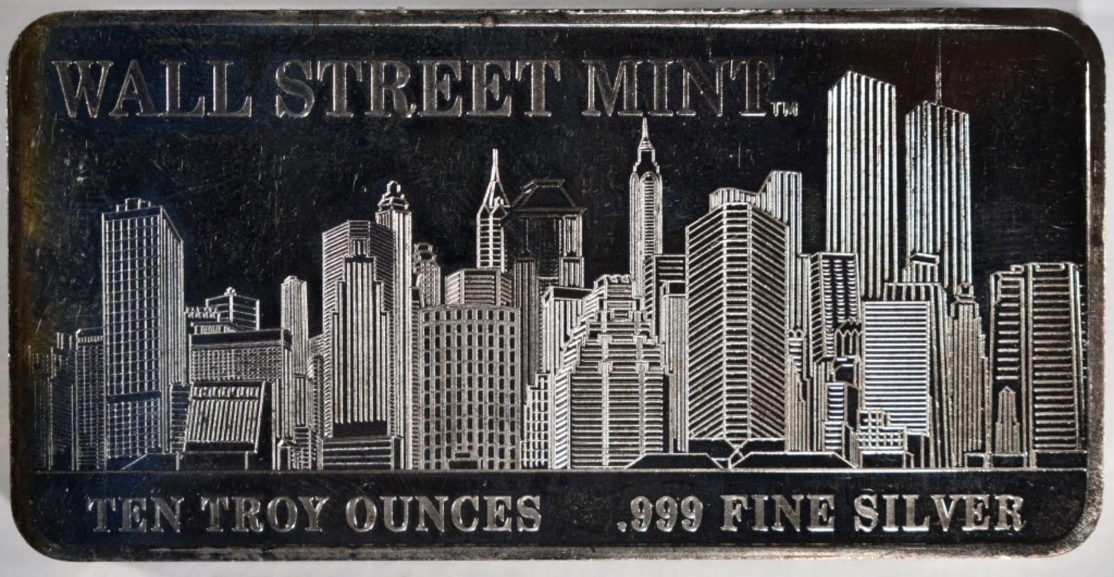 10oz 999 Silver Bar- New York Skyline: Bid with Vintage Auctions!