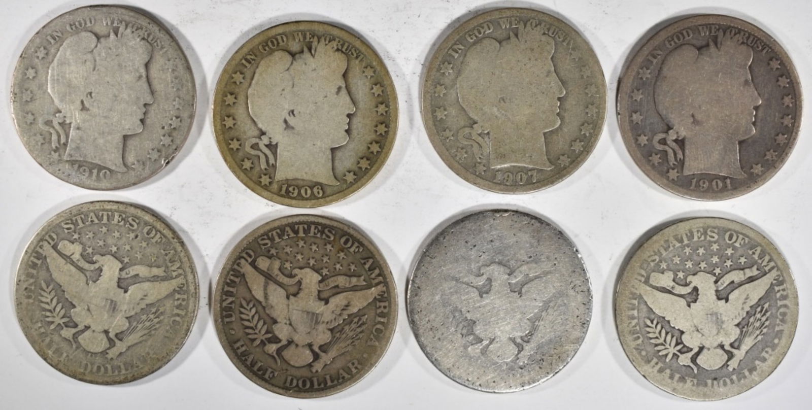 (8) Mixed Date Silver Barber Halves (1 of 1)