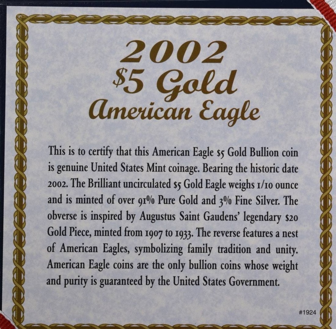 2002 1/10oz Gold Eagle, UNC - 2