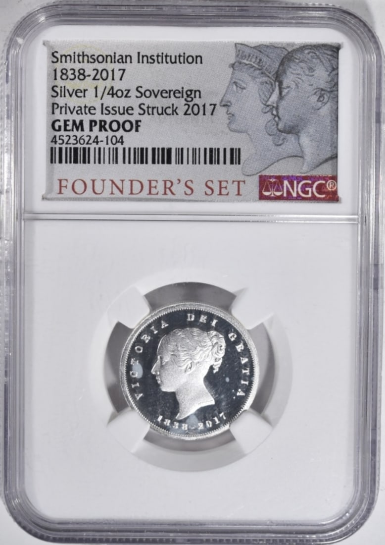 Smithsonian Silver 1/4oz Sovereign, NGC Gem PF: Private issue struck 2017