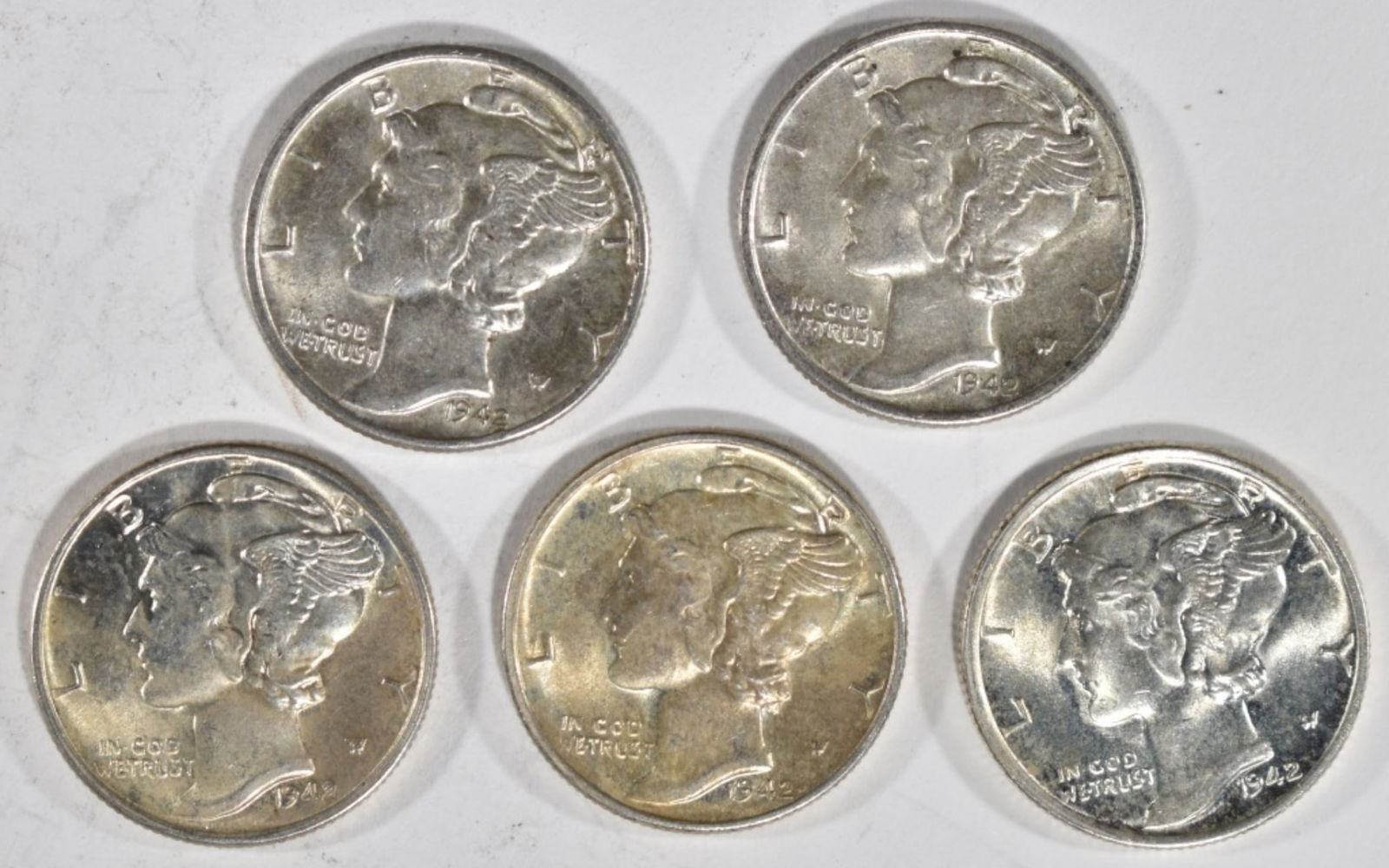 (5) 1942 Mercury Dimes, AU/BU: Bid Live Now!!