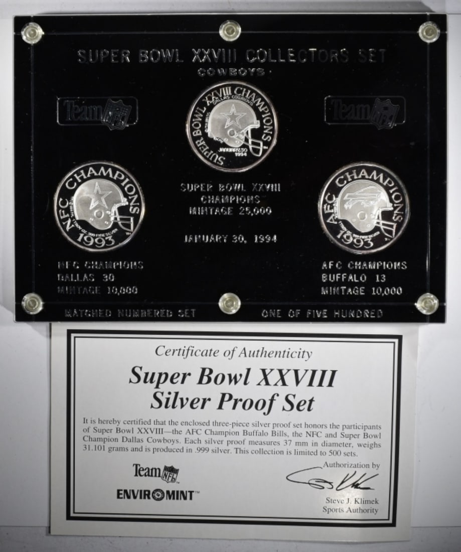 1993 Super Bowl XXVIII Set- 3 .999 Silver Rounds (1 of 2)