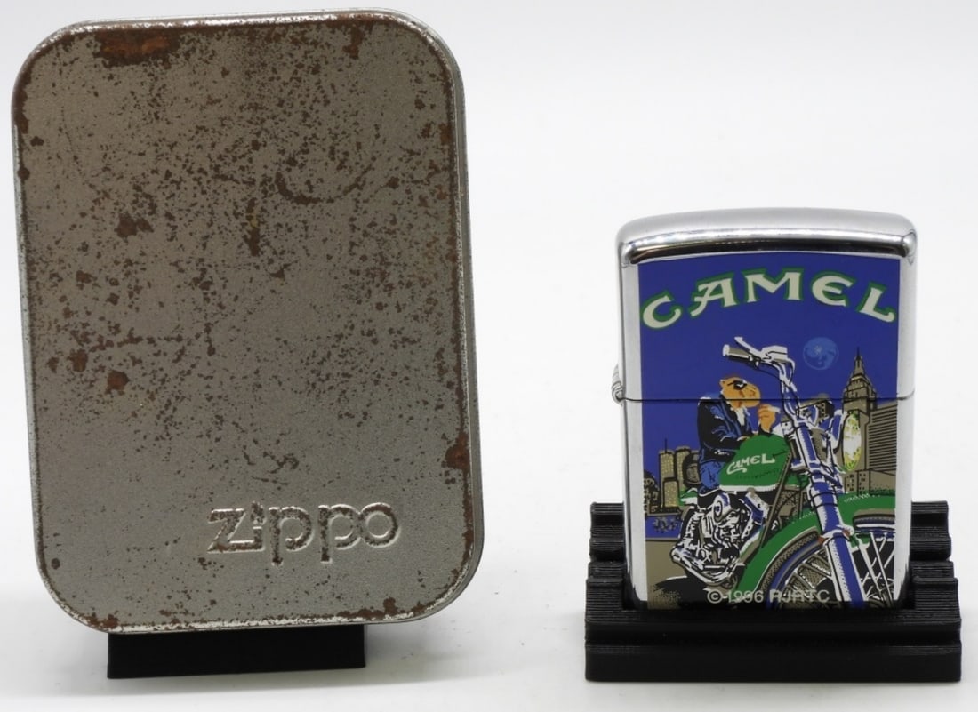 Joe Camel Motorcycle Skyline Zippo Sealed 1997: Sealed, 1997. Skyline with a motorcycle. In a box