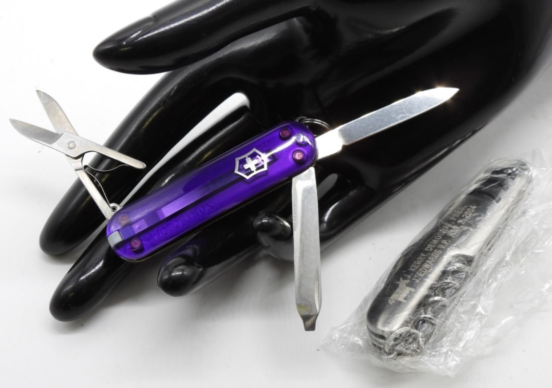 (2) Small Multi-Tool Pocket Knives: Both are l new with boxes. 1) Victorinox (Levaquin advertisement 2) J. Kerry, Democrat, Pres. J. Edwards V.P Nov. 2, 2004
