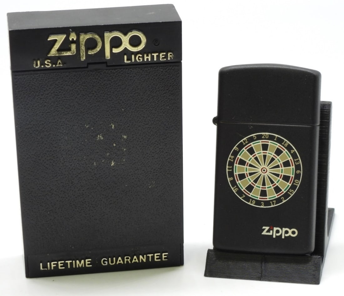 Slim Dartboard Black Matte Zippo Unfired: Unfired. Comes with a box.