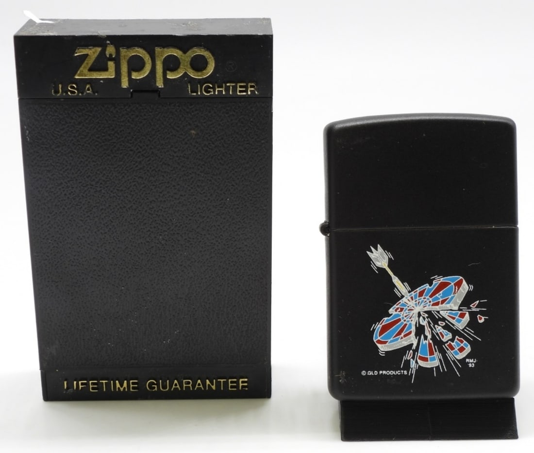 Bullseye Dartboard Zippo 1997 Unfired: Unfired, matte black. Comes with a box