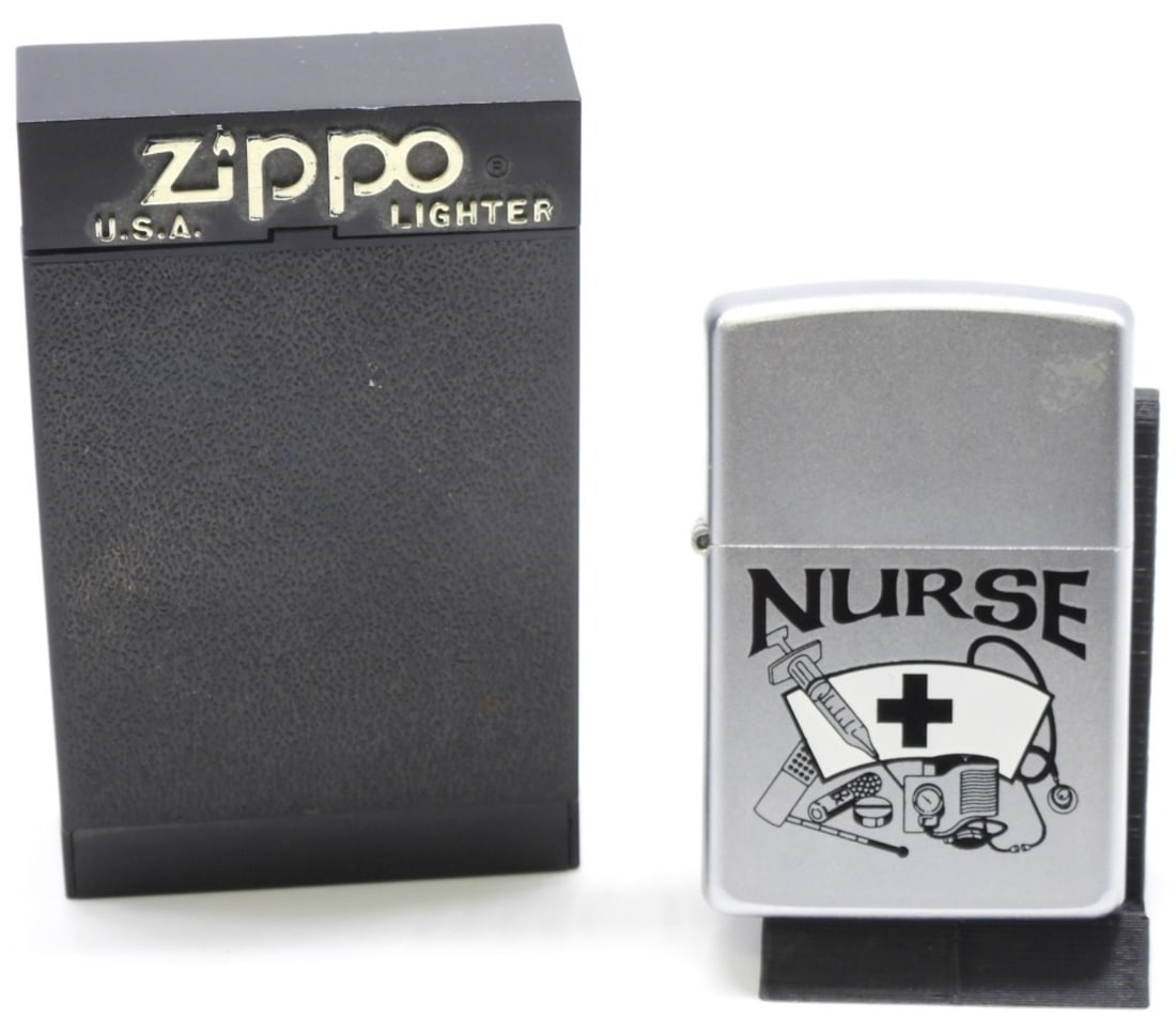 2002 Work & Play Series Nurse Zippo Unfired: Unfired. Satin Chrome. Comes with a box, 2002