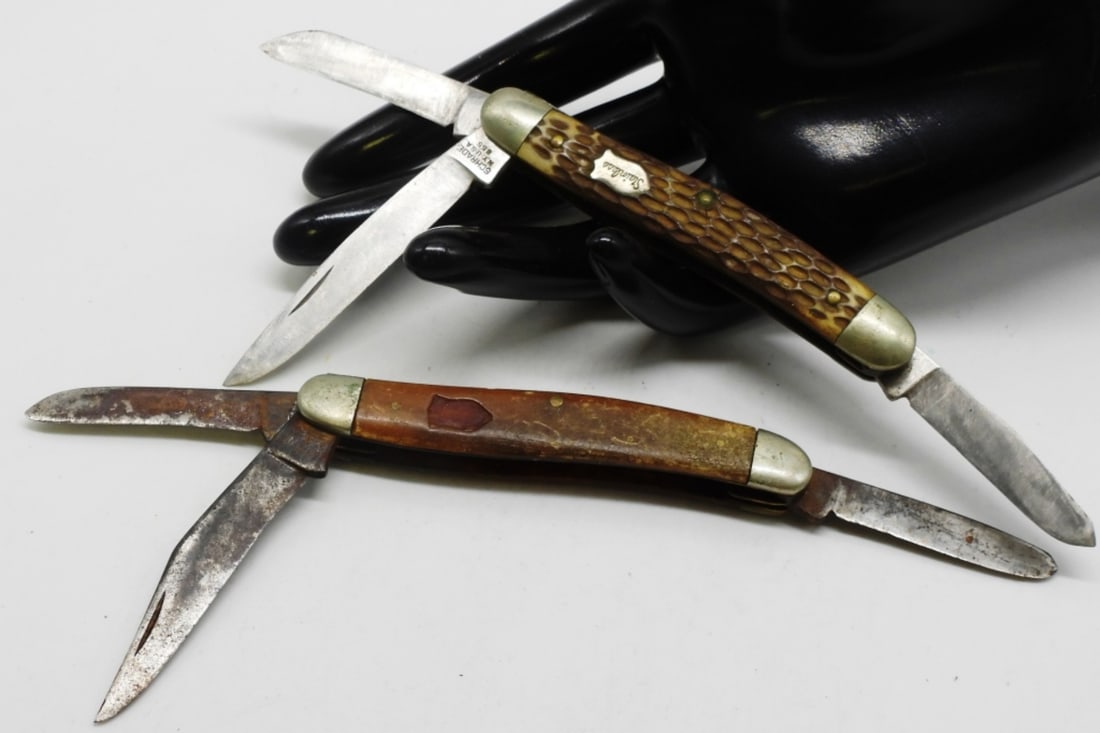 (2) Three-Blade Pocket Knives: 1) Camillus, missing the emblem 2) Schrade