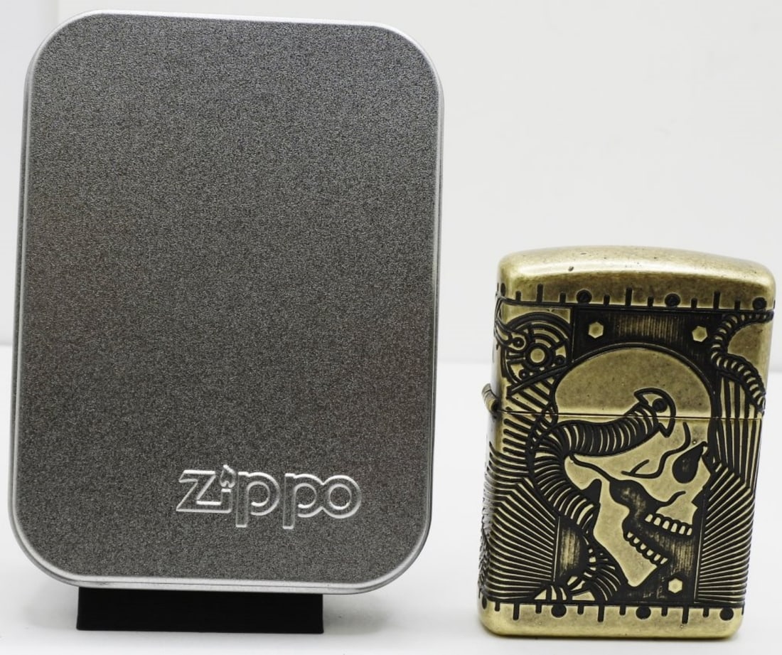 Steampunk Skull Multi-Cut Armor Zippo Sealed: 2017. Sealed. Antique brass finish