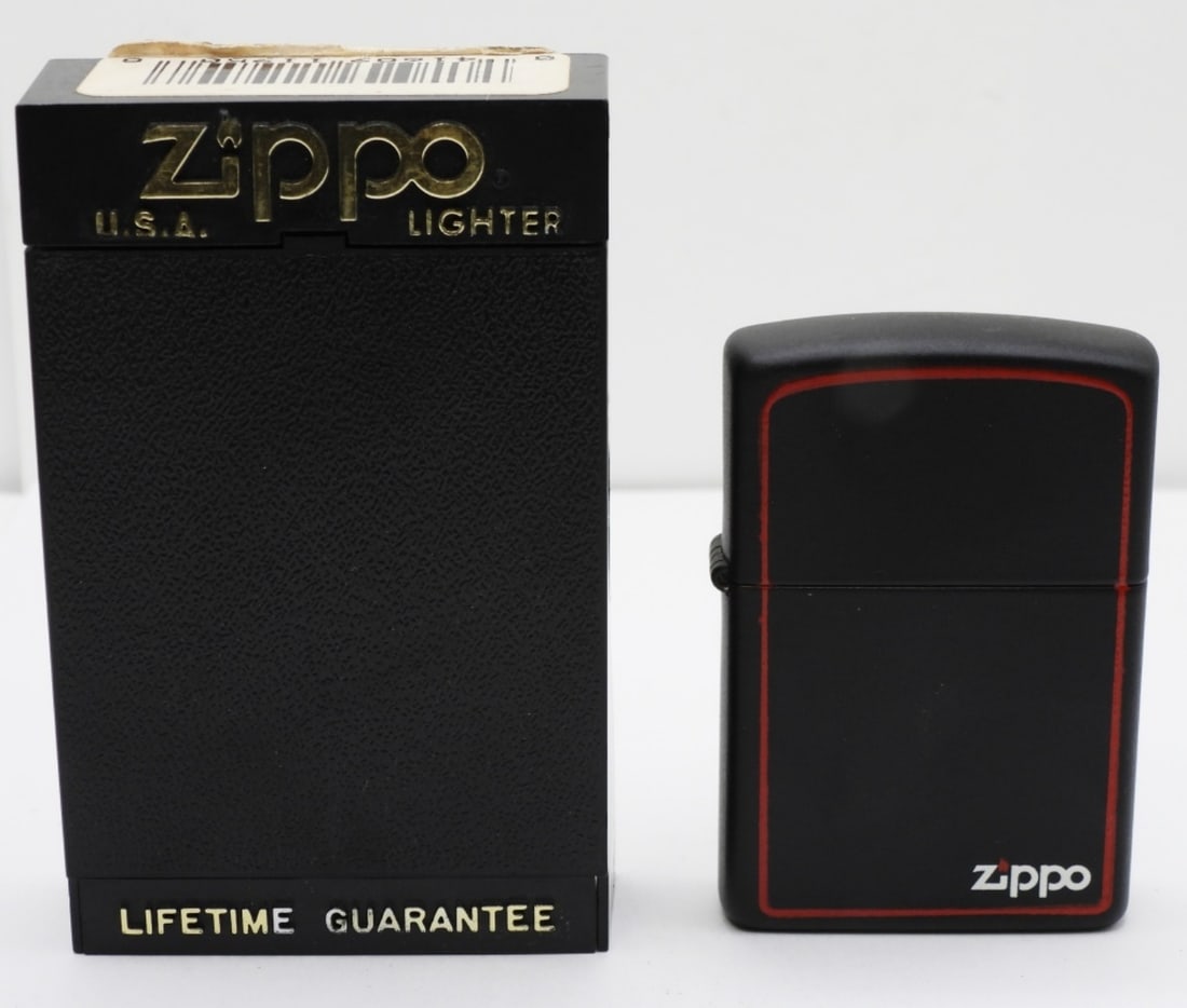 Red Outline Black Matte Zippo Logo Unfired (1 of 5)