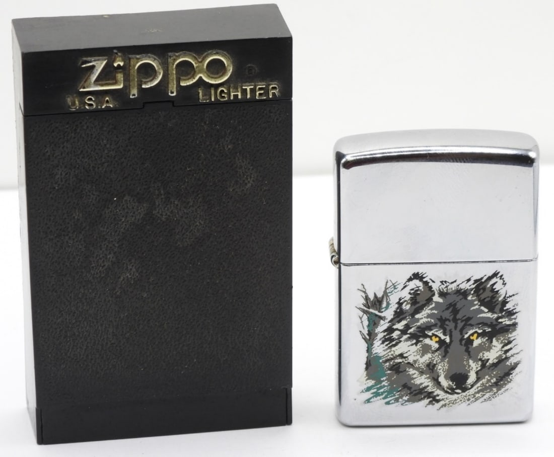 1999 Wolf Zippo Fired: Fired. Comes in a box.