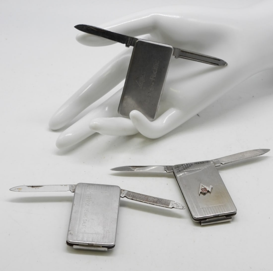 (3) 2 Blade Money Clip Knives: All Silver Tone