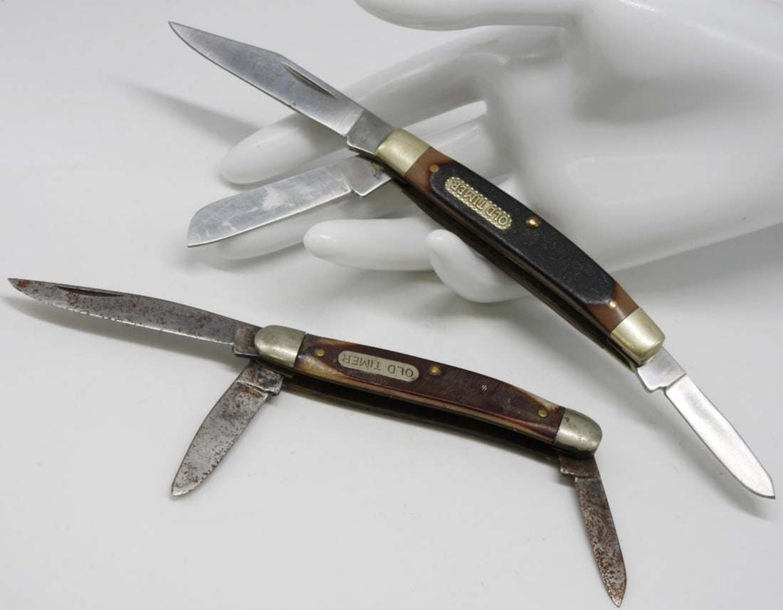 (2) Schrade Three-Blade Old Timer Knife: One is newer than the other.