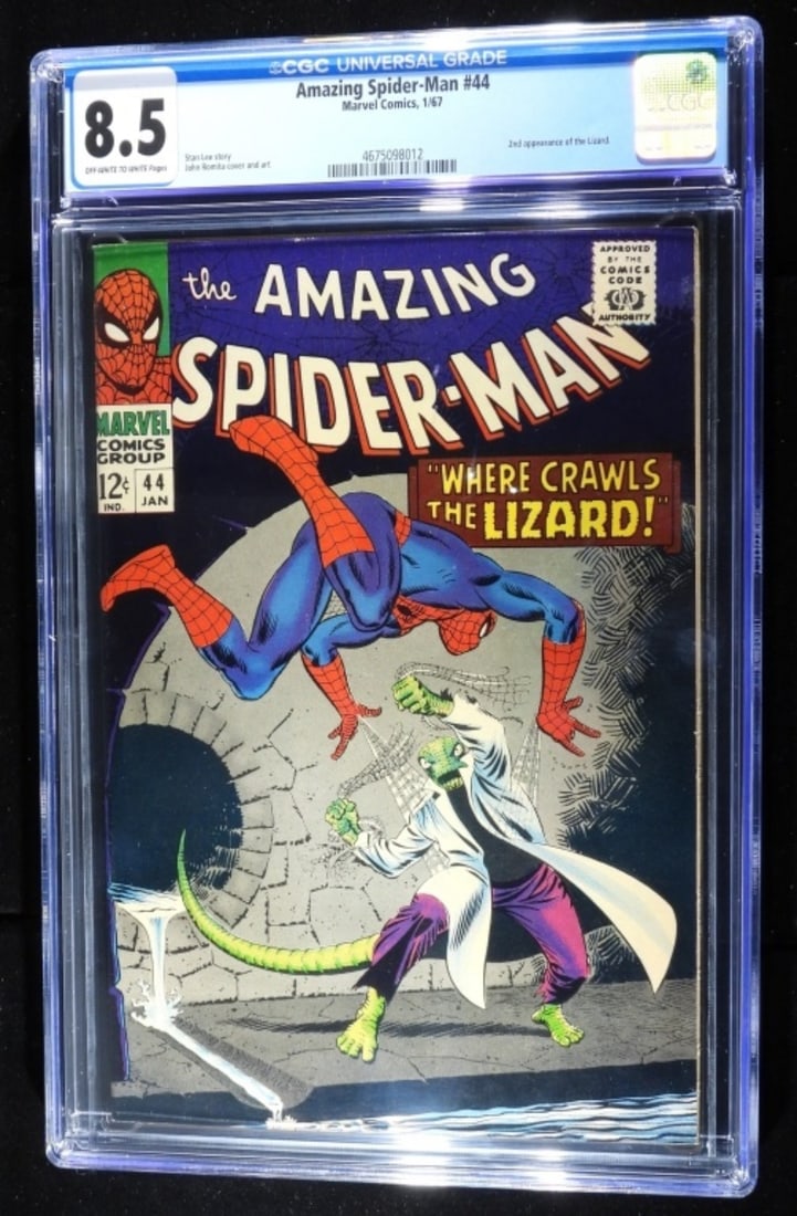 CGC 8.5 Amazing Spider-Man #44 1967: CGC 8.5 Off-white to white pages. Amazing Spider-Man #44 Marvel Comics 1967. 2nd appearance of the Lizard