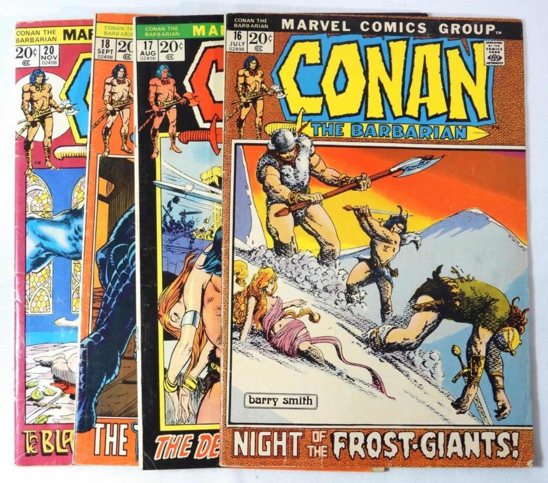 (4) Marvel Conan The Barbarian #16-18,20 1972: G/VG condition #16-18. #20 Fair condition with water damage. All 20-cent issues